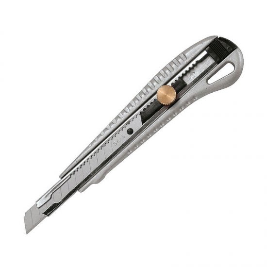 HM Müllner tapétavágó, törhető pengés kés 9mm, fém markolat, fém pengevezető rögzítőcsavarral