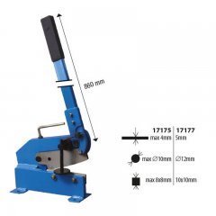 Lev lemezvágó karos 150x860mm, max. 4mm vastagság, 10mm átmérő, 8x8mm