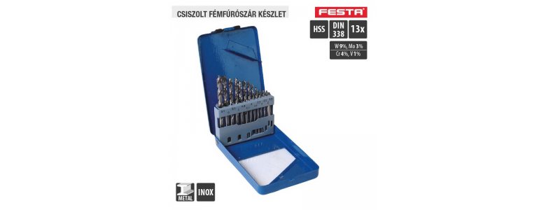 Lev Festa fúrószár, fémcsigafúró készlet DIN 338 HSS 1,50- 6,50mm,13 részes, csiszolt, fém-inox