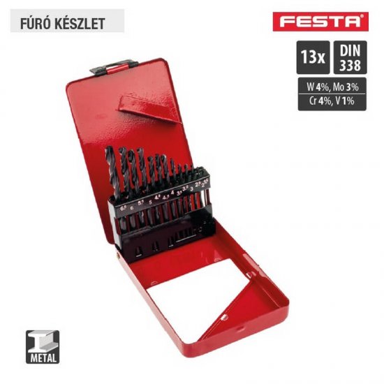 Lev fúrószár, fémcsigafúró készlet DIN 338 HSS 1,50- 6,50mm, 4341-es, 13 részes, fém