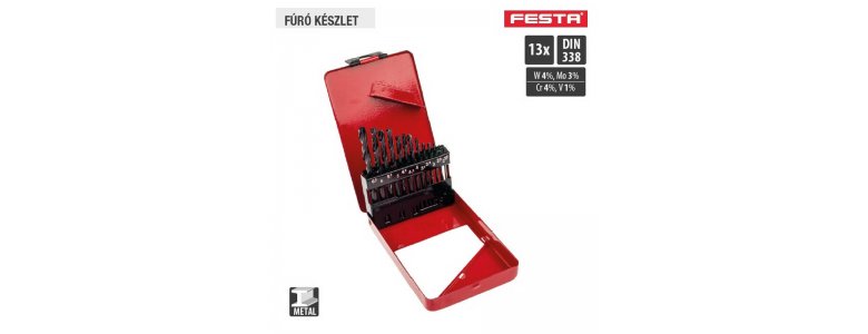 Lev fúrószár, fémcsigafúró készlet DIN 338 HSS 1,50- 6,50mm, 4341-es, 13 részes, fém