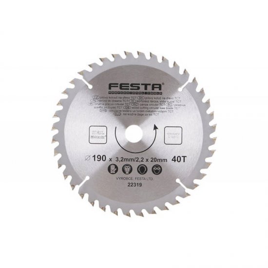 Lev Festa TCT körfűrész tárcsa, körfűrészlap 190x20mm, Z40, fához, Vídia lappal