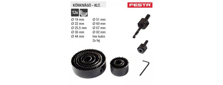 Lev Festa körkivágó készlet 12részes 19/22/25.5/36/44/51/60/67/76/82mm 1db imbusz+2db fej fához