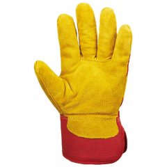 MV bőrkesztyű, téli, sárga marhahasíték/piros vászon, polár 10