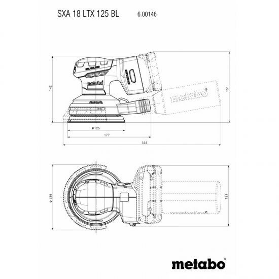 Metabo akkus 18V excentercsiszoló SXA 18 LTX 125 BL  szénkefementes, 125mm +metaBOX 215, akku és töltő nélkül