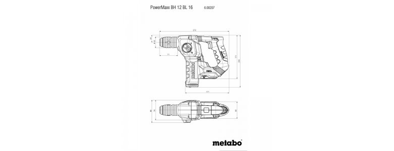Metabo akkus 12V fúró, kombikalapács 1,3J 5250/min, PowerMaxx BH 12 BL 16 +fogantyú +fúrásmélység-ütköző +metaBOX 145, akku és töltő nélkül