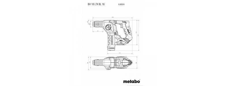 Metabo akkus 18V fúrókalapács, szénkefementes 1,3J 5250/min, BH 18 LTX BL 16 +fogantyú +fúrásmélység-ütköző +metaBOX 145 L, akku és töltő nélkül