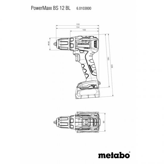 Metabo akkus 12V fúrócsavarozó 18-45Nm 1650/min szénkefementes, PowerMaxx BS 12 BL +gyorstokmány +MetaLoc hordtáska, akku és töltő nélkül
