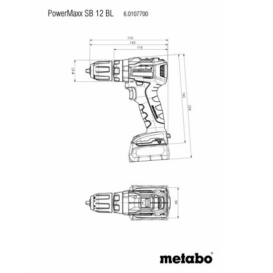 Metabo akkus 12V ütvefúró-csavarbehajtó 17-40Nm 21000/min, szénkefementes, PowerMaxx SB 12 BL +gyorstokmány +MetaLoc hordtáska, akku és töltő nélkül