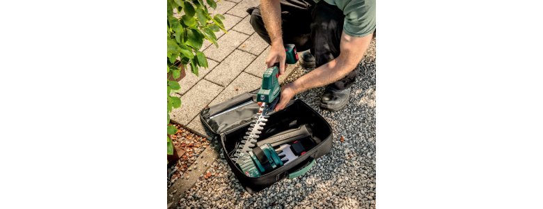 Metabo akkus 12V bokorvágó és fűnyíró olló 20 cm/11,5 cm PowerMaxx SGS 12 Q +tároló tartó +metaBOX 145, akku és töltő nélkül