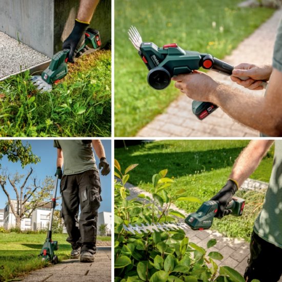 Metabo akkus 12V bokorvágó és fűnyíró olló 20 cm/11,5 cm PowerMaxx SGS 12 Q +tároló tartó +metaBOX 145, akku és töltő nélkül