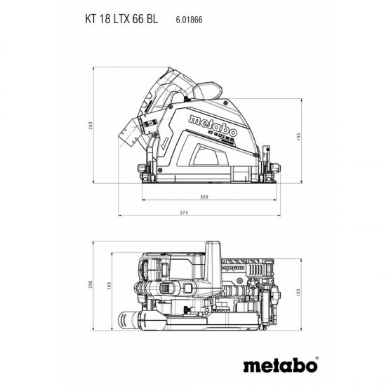 Metabo akkus 18V kézi merülő, körfűrész KT 18 LTX 66 BL +165x20mm fűrészlap +porzsák +metaBOX 340, akku és töltő nélkül