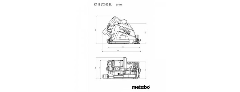 Metabo akkus 18V kézi merülő, körfűrész KT 18 LTX 66 BL +165x20mm fűrészlap +porzsák +metaBOX 340, akku és töltő nélkül