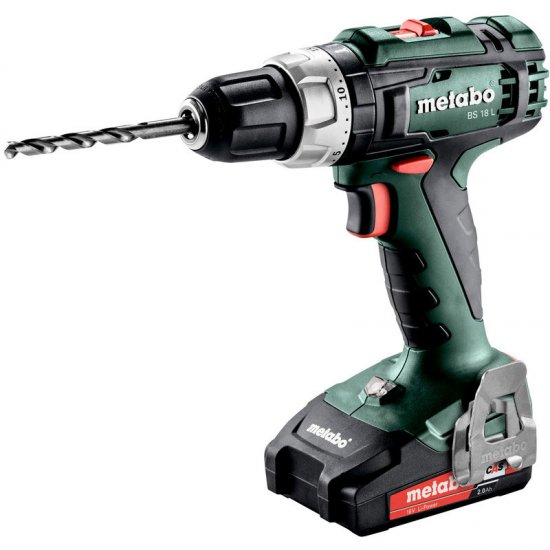 Metabo akkus 18V fúrócsavarozó 50Nm 1800/min, BS 18 L + gyorstokmány/ 2db 18V/2,0 Ah Li-Ion akku + töltő + koffer