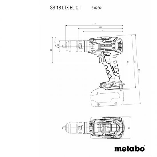 Metabo akkus 18V ütvefúró-csavarbehajtó 130Nm szénkefementes, Quick, SB 18 LTX BL Q I akku és töltő nélkül +metaBOX 145l