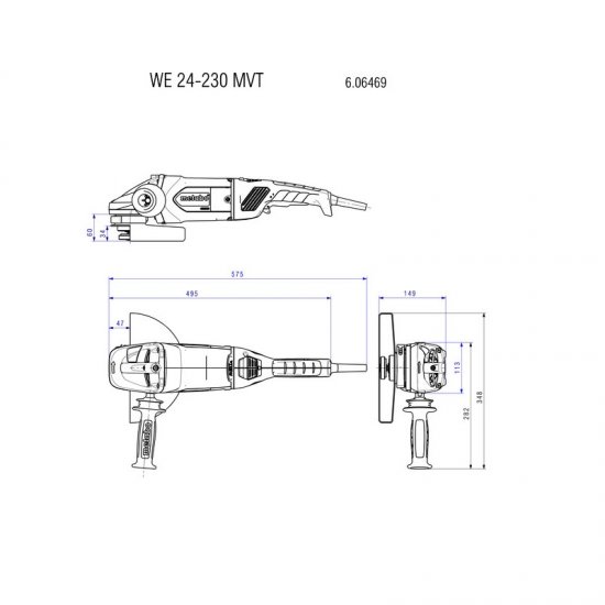 Metabo sarokcsiszoló 230mm 2400W, 6600/min 17Nm, WE 24-230 MVT, lágyindítás, 0-start