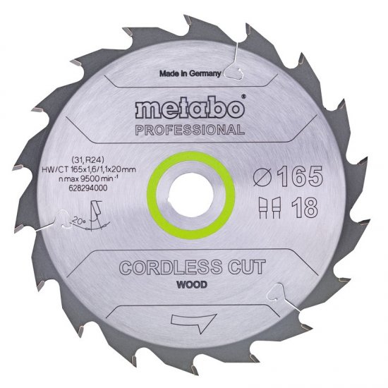 Metabo körfűrészlap 165x20mm 18WZ 20° cordless cut wood - professional, fa