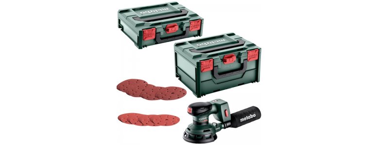 Metabo akkus 18V excentercsiszoló SXA 18 LTX 125 BL  készlet, szénkefementes, 125mm +metaBOX 215 +metaBOX 118 +101db tépőzáras csiszolólap, akku és töltő nélkül 