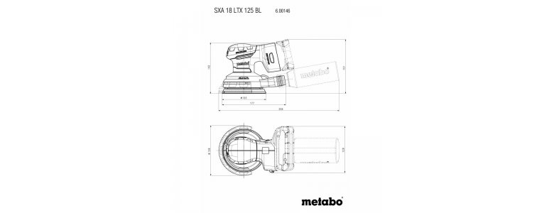 Metabo akkus 18V excentercsiszoló SXA 18 LTX 125 BL  készlet, szénkefementes, 125mm +metaBOX 215 +metaBOX 118 +101db tépőzáras csiszolólap, akku és töltő nélkül 