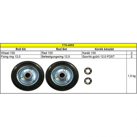 UNI-400/FTG-400 kerék készlet, 2db 100-as alapkerék+szorító gyűrű