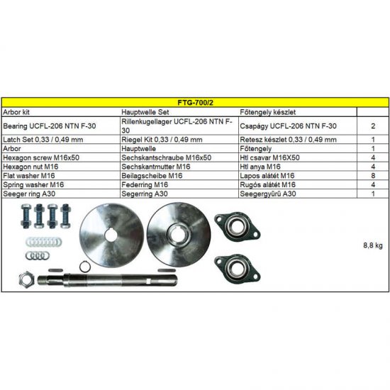 FTG-700 főtengely készlet, főtengely+2db UNFL-206NTN csapágy+retesz+kötőelemek
