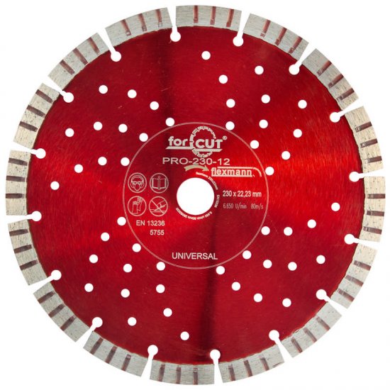 Flexmann For Cut gyémánttárcsa PRO 230x3,0x12x16x22,2mm turbo szegmentált, piros, univerzális