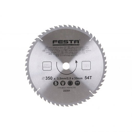 Lev Festa TCT körfűrész tárcsa, körfűrészlap 350x30mm, fához, Vídia lappal, 2 db szűkítő gyűrűvel