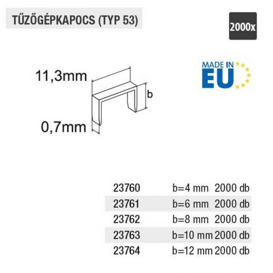 Lev tűzőkapocs 53, 0,7x11,3mm 2000db/doboz