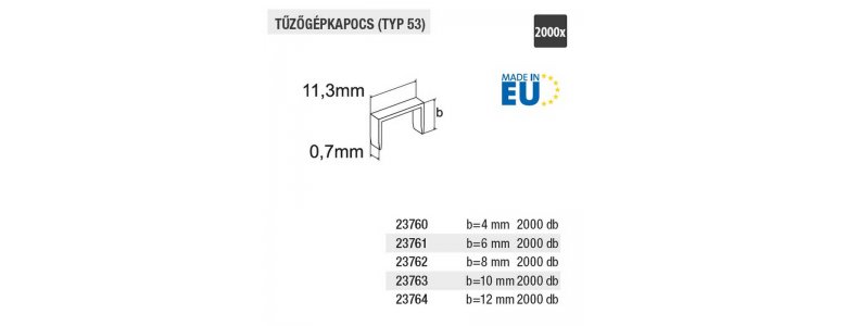 Lev tűzőkapocs 53, 0,7x11,3mm 2000db/doboz